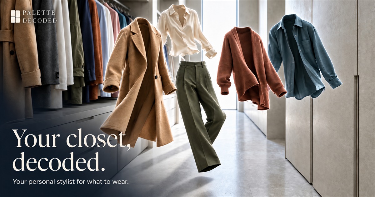 Palette Decoded social share card: Your closet, decoded. Your personal stylist for what to wear.
