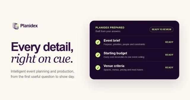 Planidex event planning interface and brand artwork